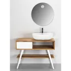 Meuble de salle de bain à poser au sol blanc en teck naturel avec tiroirs colorés - Benoit Viadurini