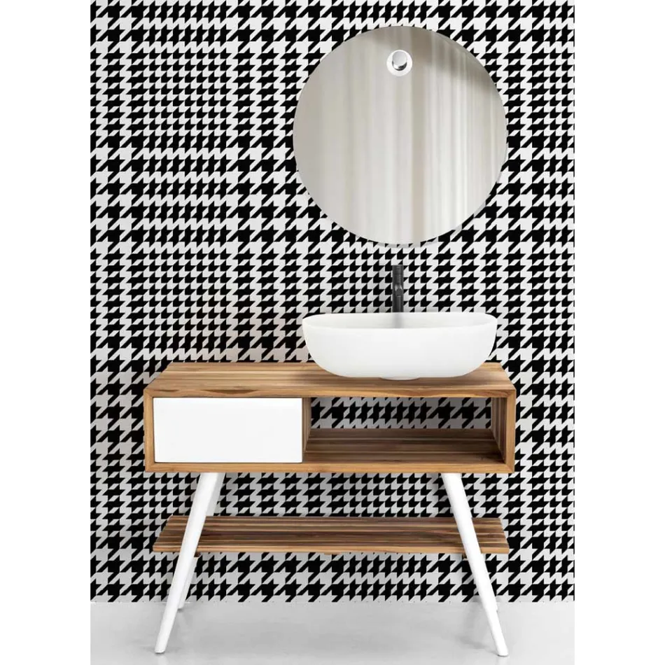 Meuble de salle de bain à poser au sol blanc en teck naturel avec tiroirs colorés - Benoit Viadurini