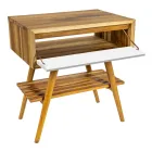 Meuble de salle de bain au sol en teck récupéré et plateau d'appui blanc - Gatien Viadurini