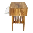 Meuble de salle de bain au sol en teck récupéré et plateau d'appui blanc - Gatien Viadurini