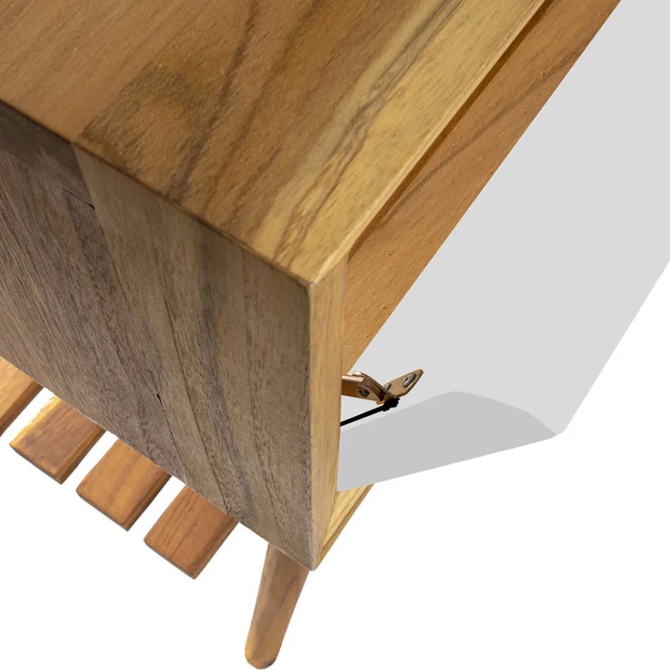 Meuble de salle de bain au sol en teck récupéré et plateau d'appui blanc - Gatien Viadurini