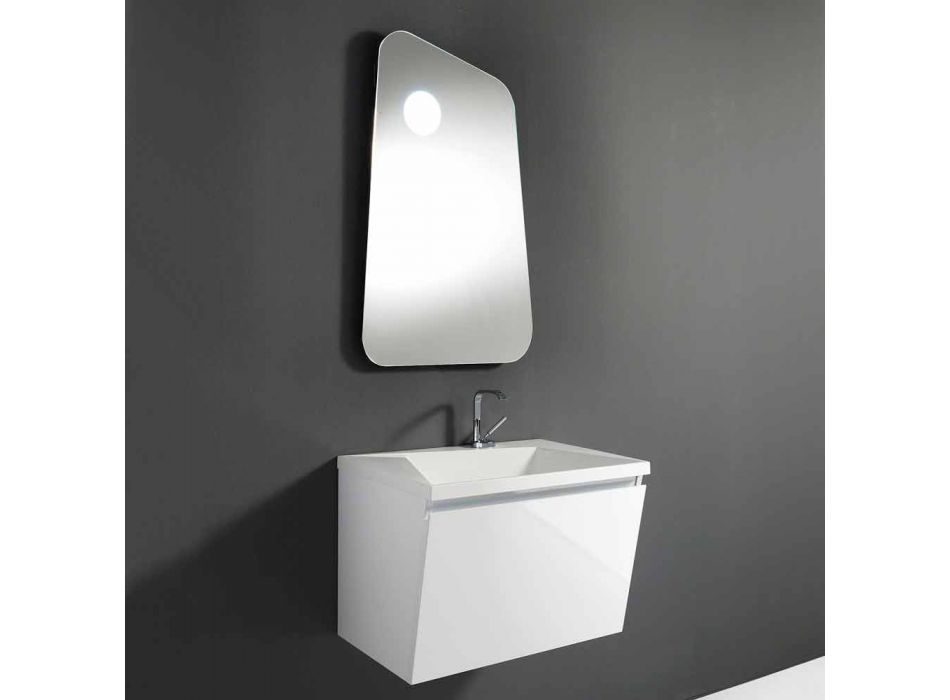 Meuble de salle de bain avec lavabo et miroir, design moderne en bois blanc et résine - Fausta Viadurini