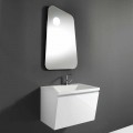 Meuble de salle de bain avec lavabo et miroir design en bois et marbre minéral - Fausta