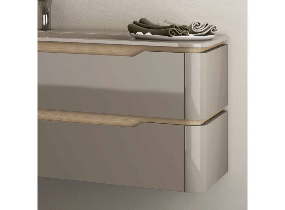 Meuble pour salle de bain avec vasque en bois design Arya, fabriquée en Italie Viadurini