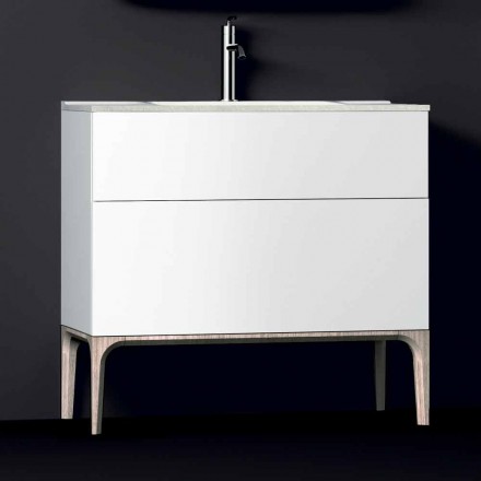 Meuble de salle de bain avec lavabo moderne intégré Ambre, résine et bois laqué Viadurini