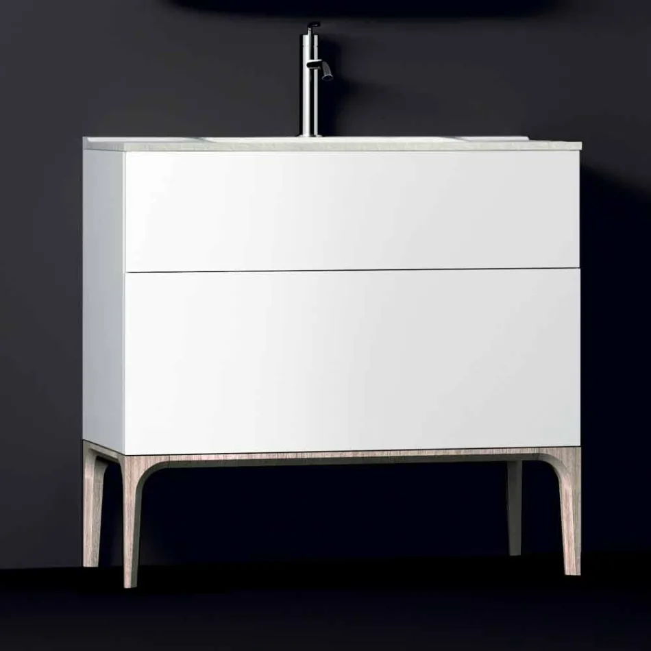 Meuble de salle de bain avec lavabo moderne intégré Ambre, résine et bois laqué Viadurini