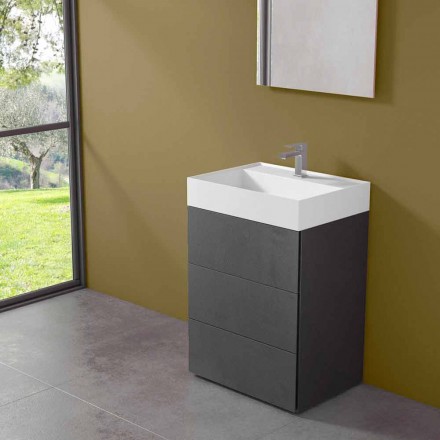 Armoire de salle de bain au design moderne en stratifié avec lavabo en résine - Pompei Viadurini