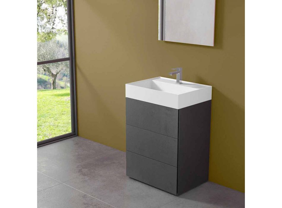 Armoire de salle de bain au design moderne en stratifié avec lavabo en résine - Pompei Viadurini