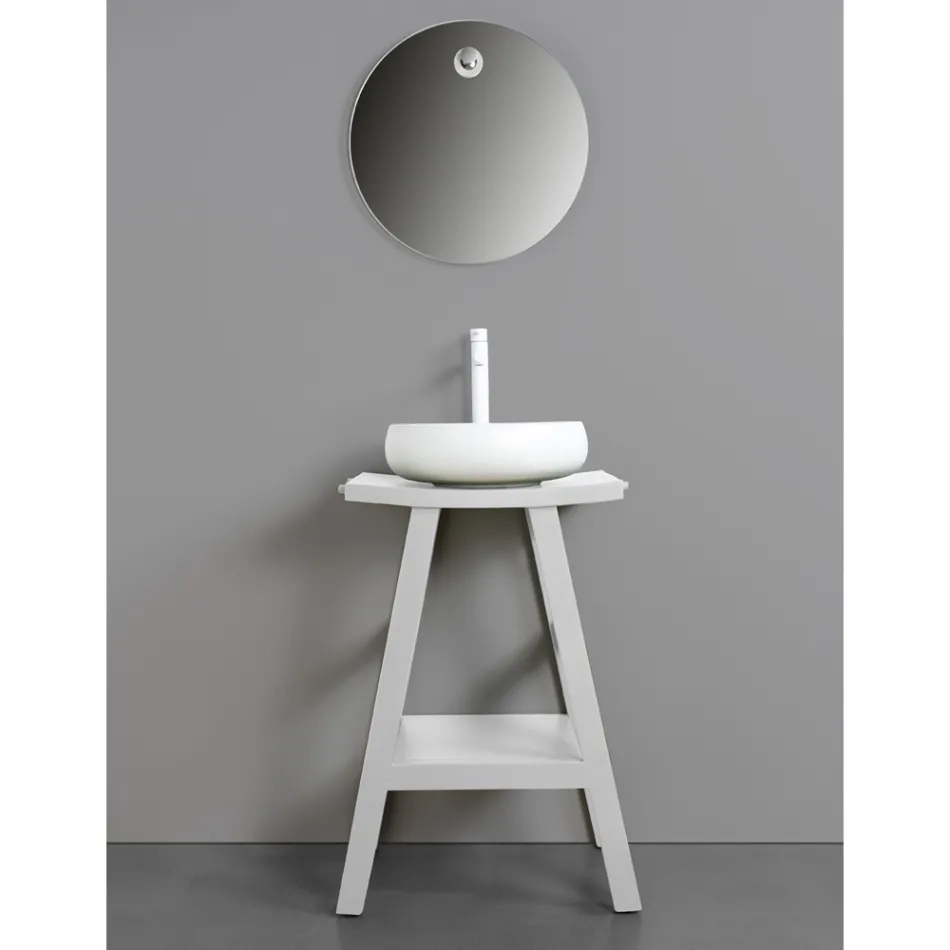 Meuble de salle de bain design en teck naturel avec plateau et support blanc mat - Raomi Viadurini