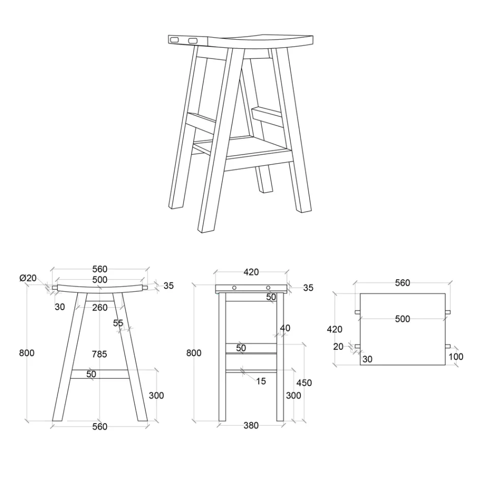 Meuble de salle de bain design en teck naturel avec plateau et support blanc mat - Raomi Viadurini