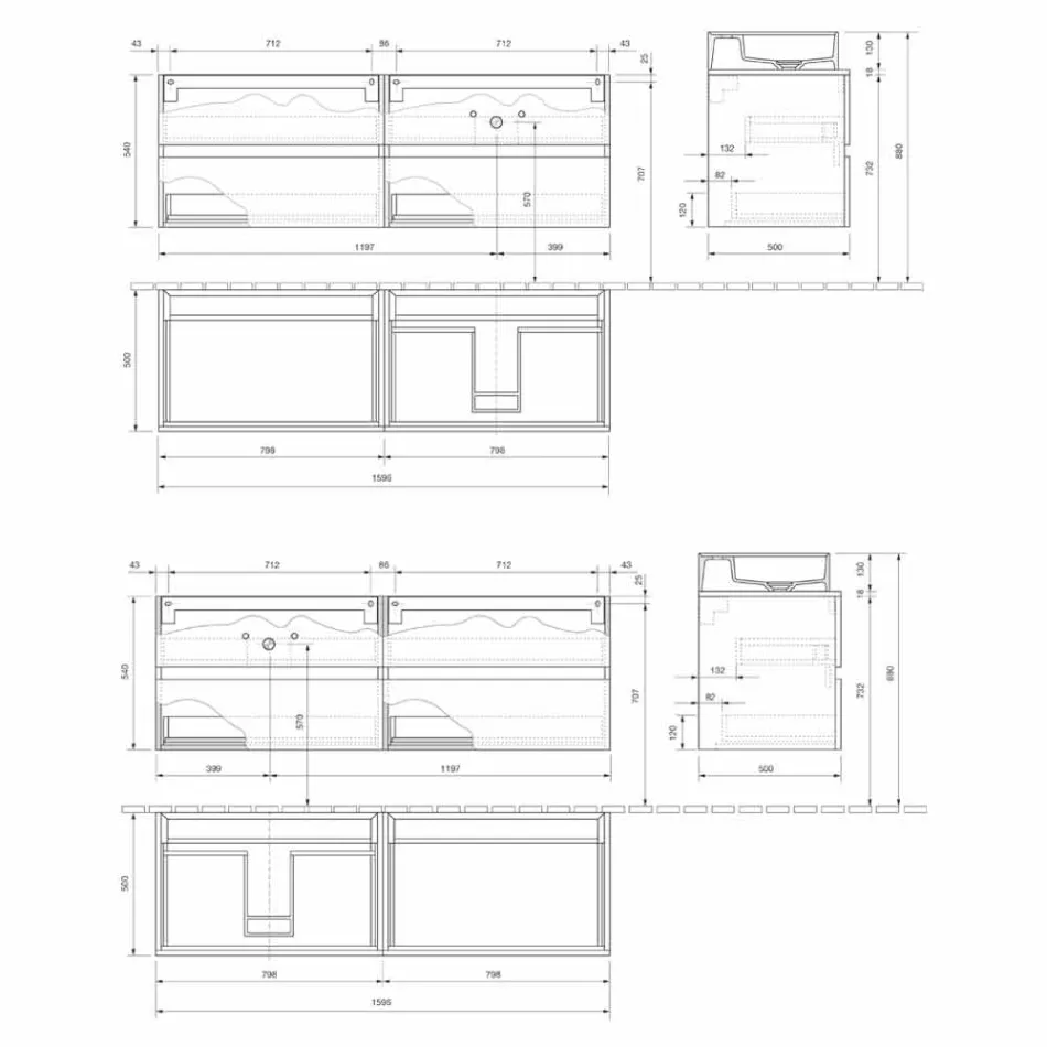 Meuble de salle de bain design moderne avec vasque à poser droite ou gauche 4 finitions - Alchimeo Viadurini