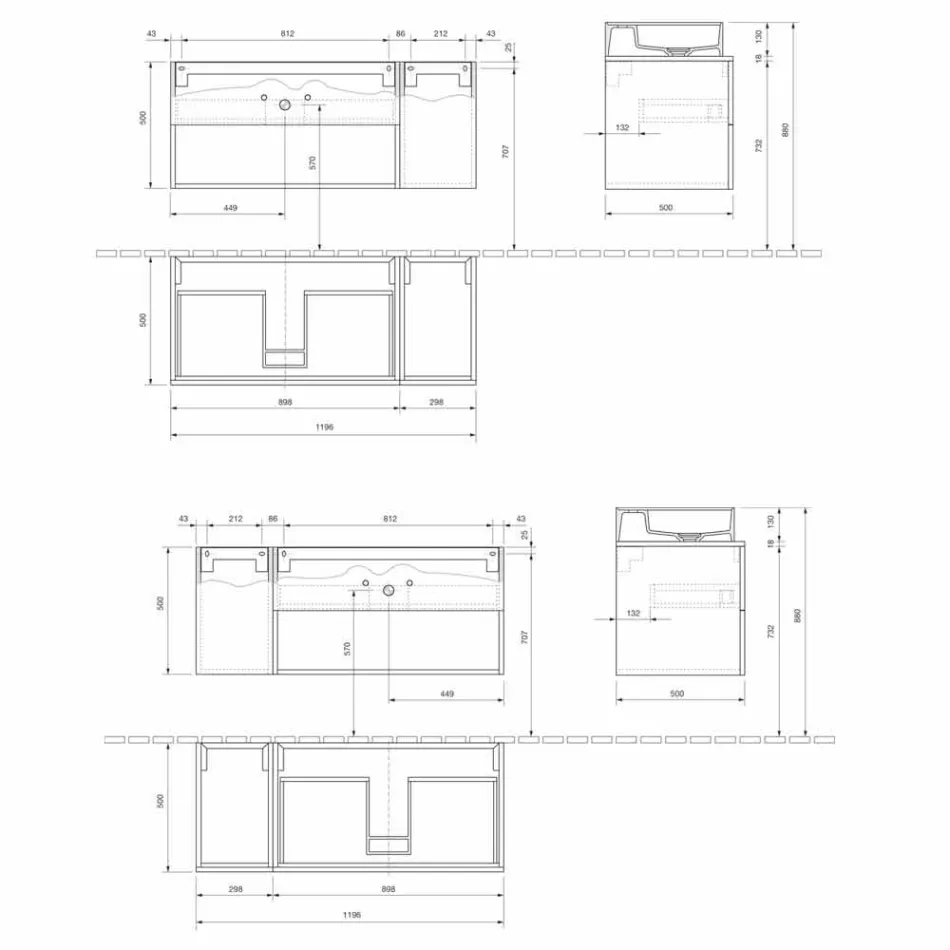 Meuble de salle de bain design suspendu avec lavabo à poser de style moderne - Pistillo Viadurini
