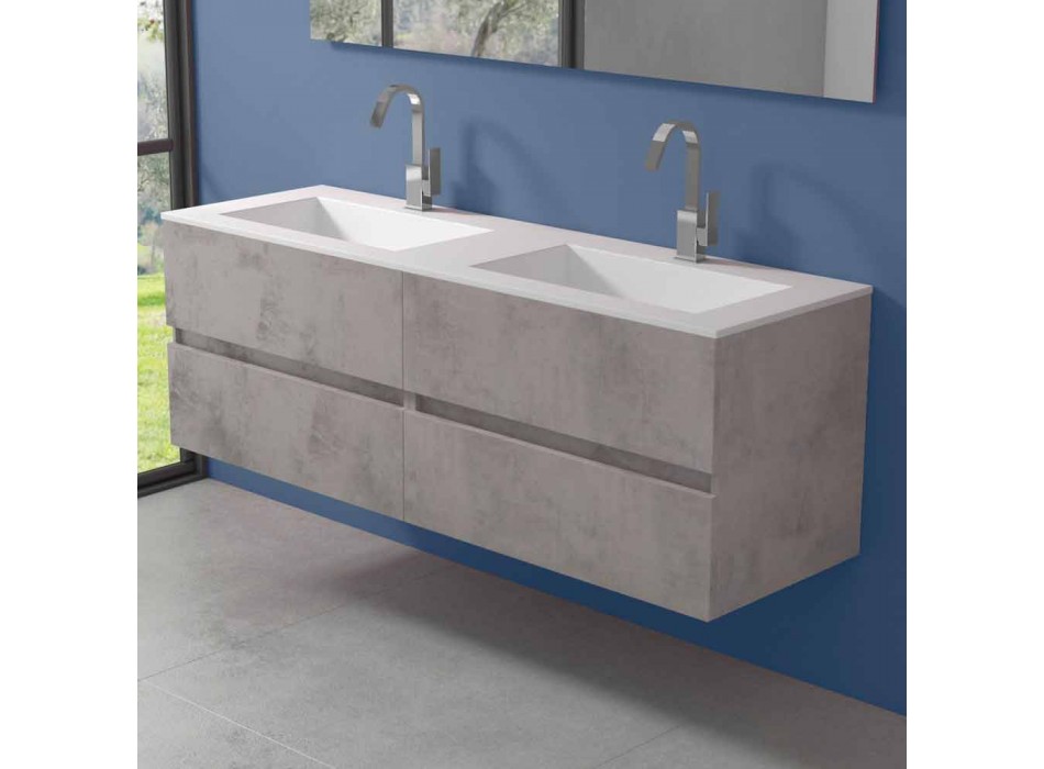 Meuble de salle de bain avec deux lavabos intégrés, design suspendu moderne