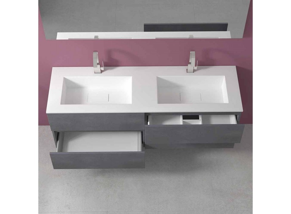 Meuble de salle de bain double vasque, design moderne suspendu en 4 finitions - Doublet