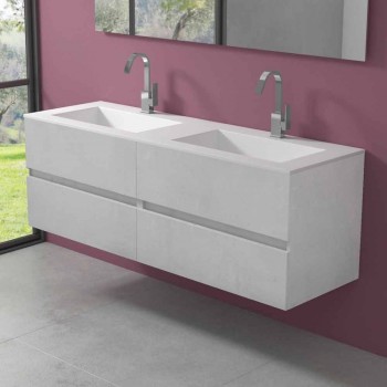 Meuble de salle de bain double vasque, design moderne suspendu en 4 finitions - Doublet