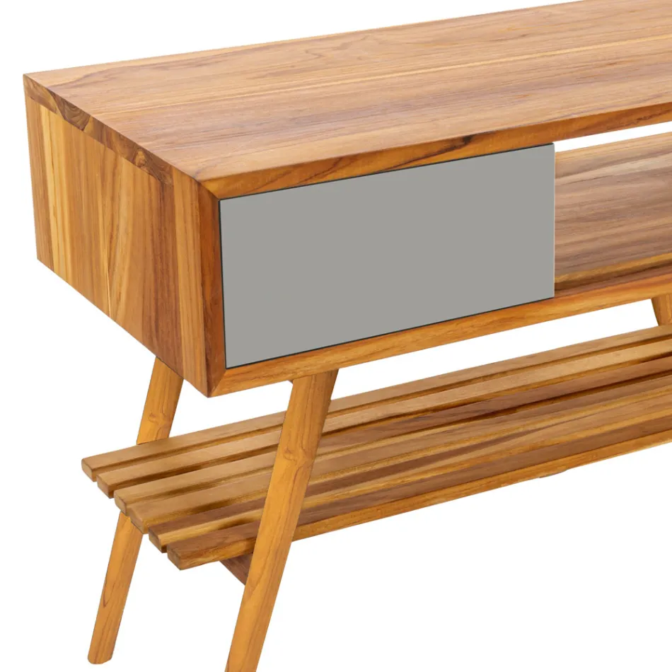 Meuble de salle de bain gris teck récupéré avec tiroir gris - Benoit Viadurini