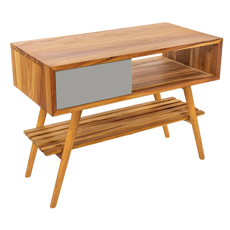 Meuble de salle de bain gris teck récupéré avec tiroir gris - Benoit Viadurini