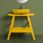 Meuble de salle de bain en teck jaune avec dessus semi-incurvé et étagère pratique - Crina Viadurini