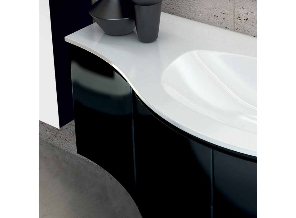 Meuble de salle de bain moderne avec lavabo trois portes en bois laqué noir Gioia Viadurini