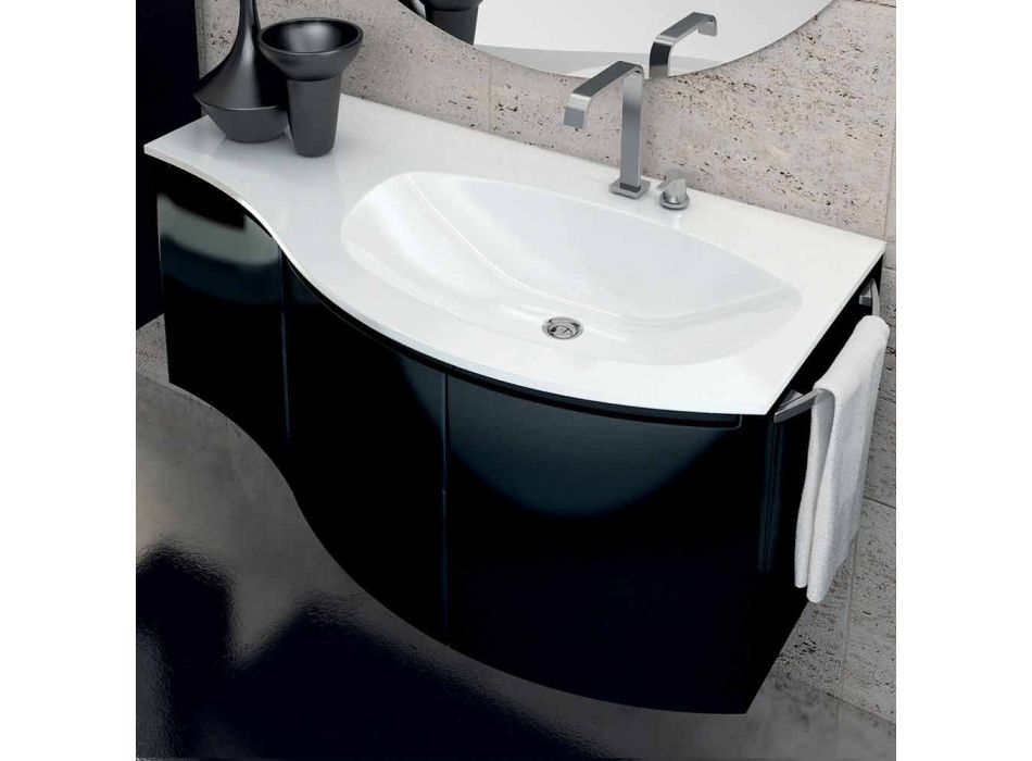 Meuble de salle de bain moderne avec lavabo trois portes en bois laqué noir Gioia Viadurini