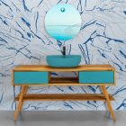 Meuble de salle de bain moderne en teck naturel avec tiroir de couleur bleue - Hamadou Viadurini