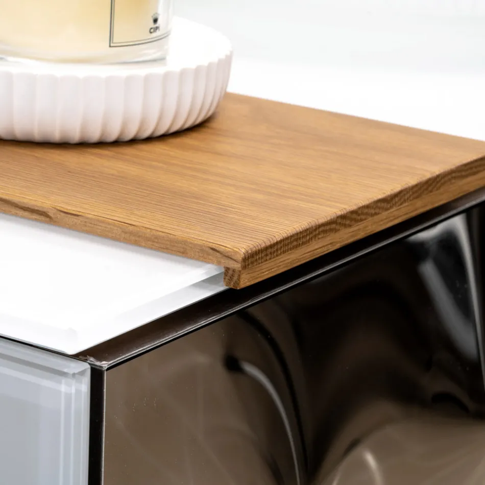 Meuble de salle de bain suspendu 100 cm en verre trempé 8 mm et chêne européen - Excelsior Viadurini