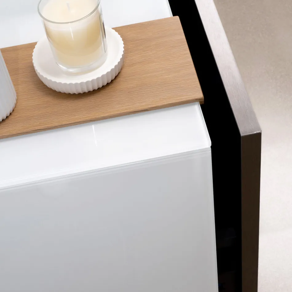 Meuble de salle de bain suspendu 100 cm en verre trempé 8 mm et chêne européen - Excelsior Viadurini