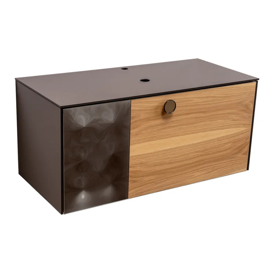 Meuble de salle de bain suspendu 100 cm en verre trempé 8 mm et chêne européen - Excelsior Viadurini