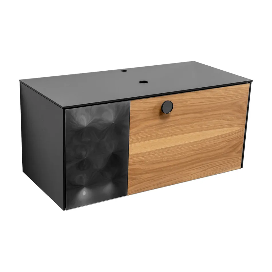 Meuble de salle de bain suspendu 100 cm en verre trempé 8 mm et chêne européen - Excelsior Viadurini