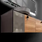 Meuble de salle de bain suspendu 160 cm en verre trempé 8 mm et chêne européen - Excelsior Viadurini