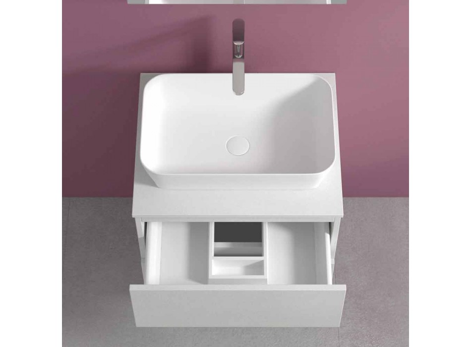 Armoire de salle de bain suspendue avec vasque à poser rectangulaire, design moderne - Dumbo Viadurini