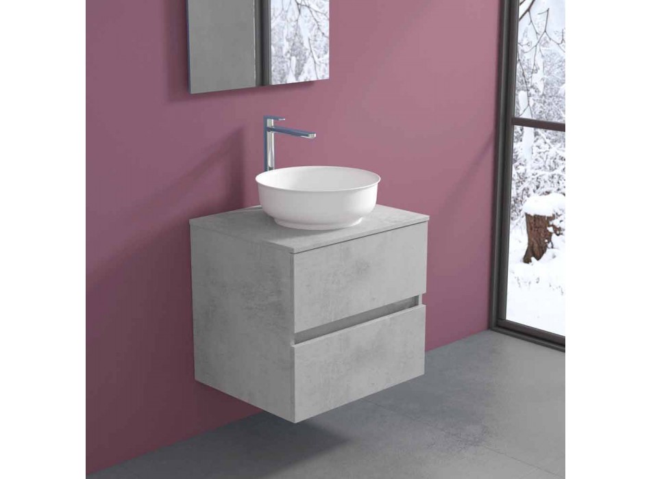 Armoire de salle de bain suspendue avec lavabo à poser rond, design moderne - Dumbo Viadurini