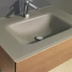 Meuble de salle de bain suspendu avec miroir en métal, bois et cristal de luxe - Renga Viadurini