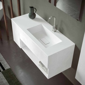 Armoire de salle de bain suspendue et lavabo intégré, design moderne en 4 finitions - Pistillo