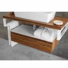 Meuble de salle de bain suspendu en teck avec porte-serviettes en blanc Hi Macs® - Saverno Viadurini