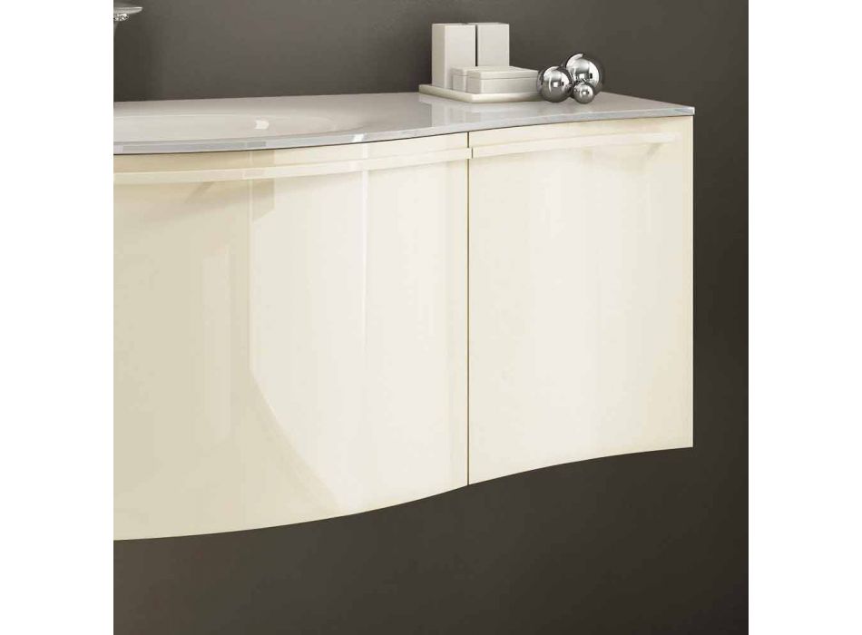 Meuble de salle de bain suspendu moderne avec lavabo en bois laqué beige Gioia 1 Viadurini