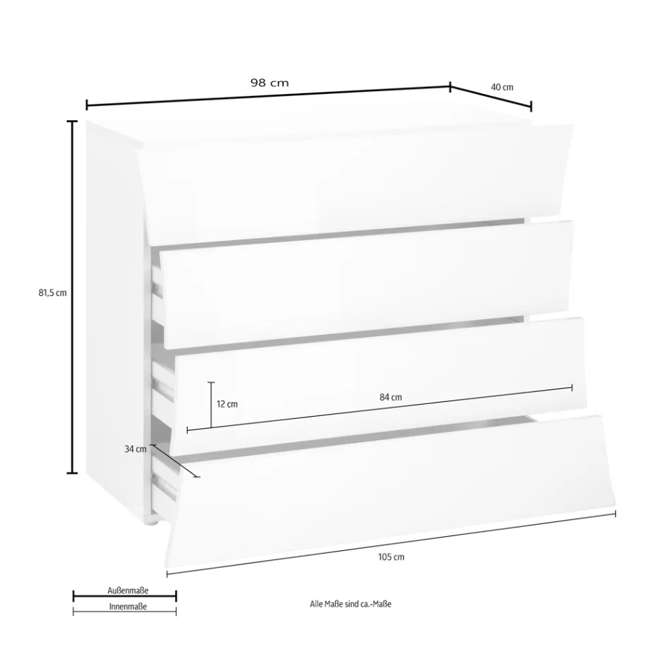 Tiroir Mobile Blanc 4 Tiroirs Design en Bois Durable - Sabine Viadurini
