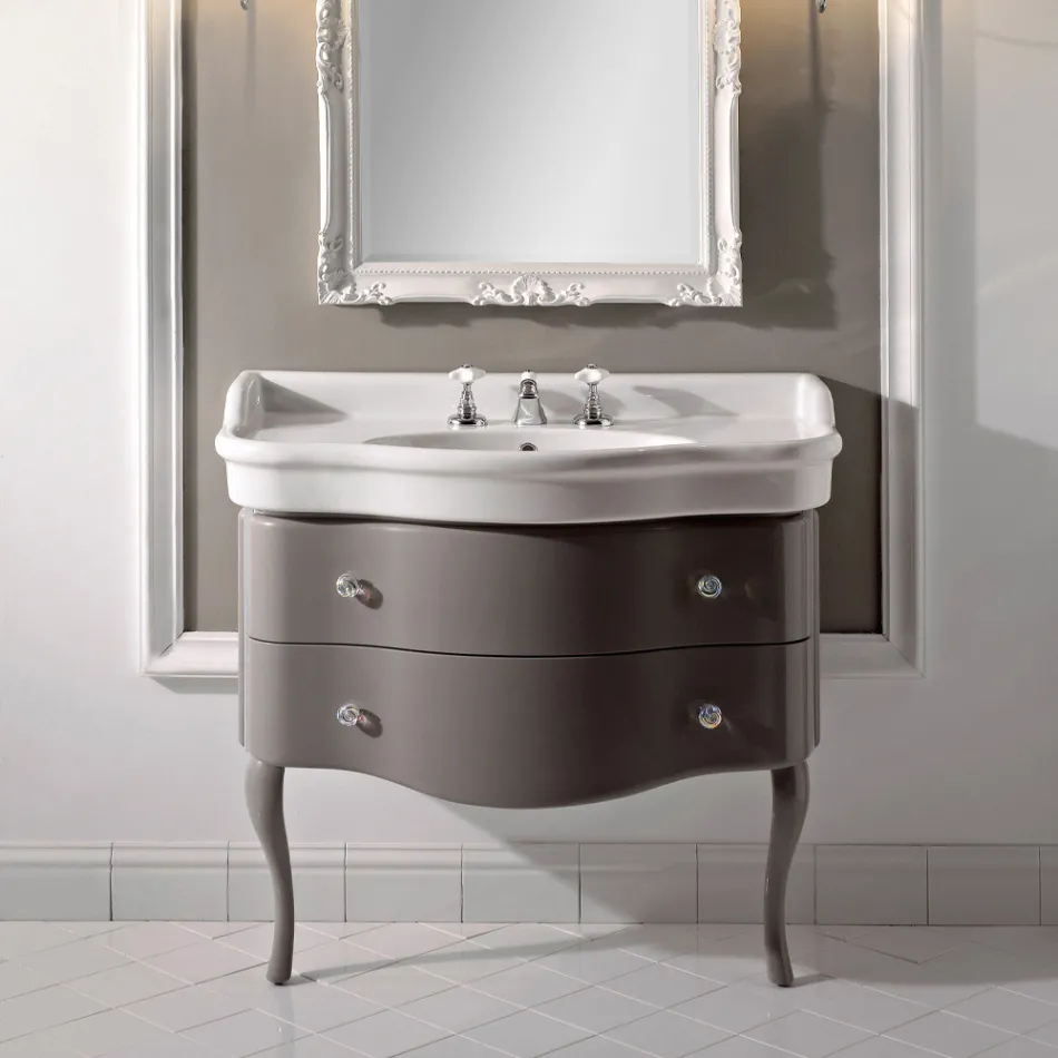 Meuble laqué brillant avec deux tiroirs et lavabo Made in Italy - Candy Viadurini