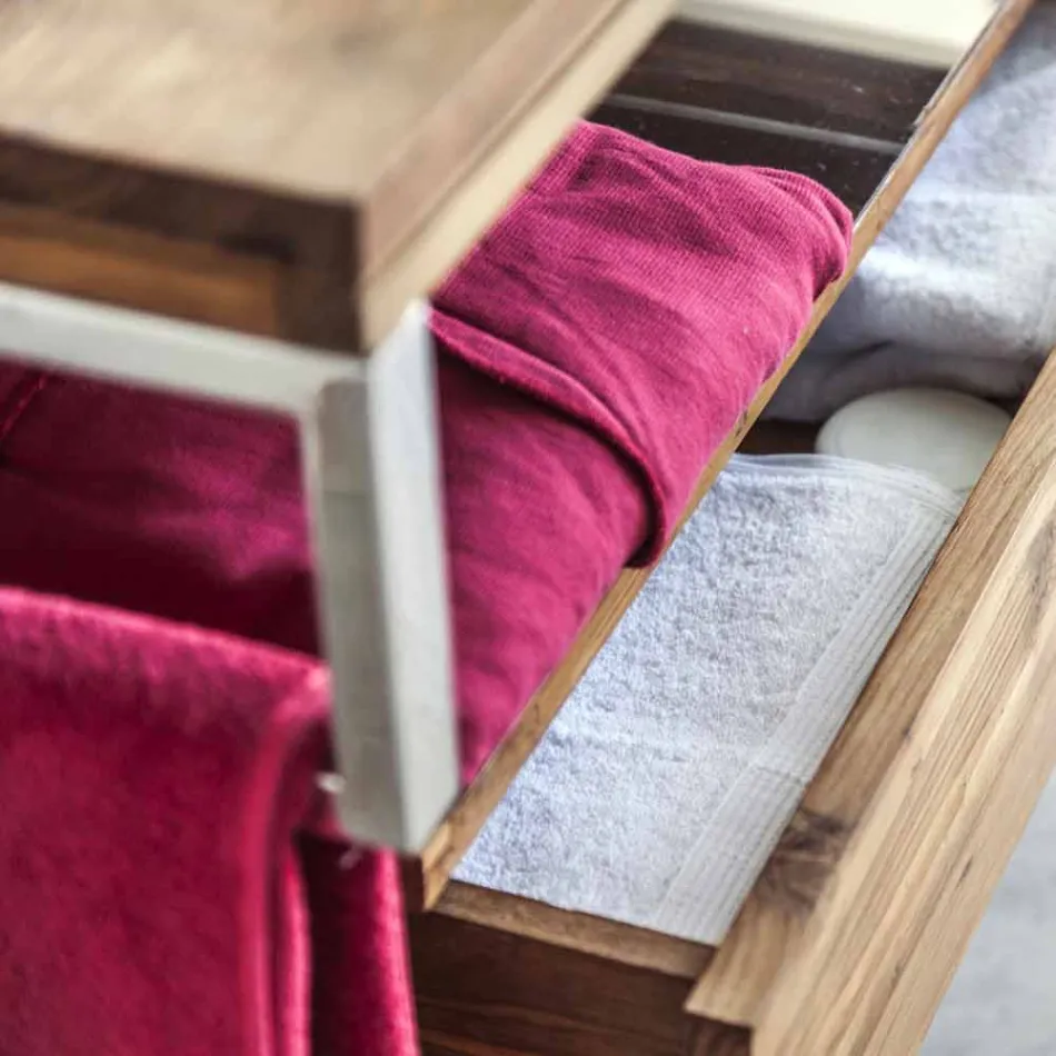 Console de salle de bain suspendue avec structure en teck naturel - Rodolfo Viadurini