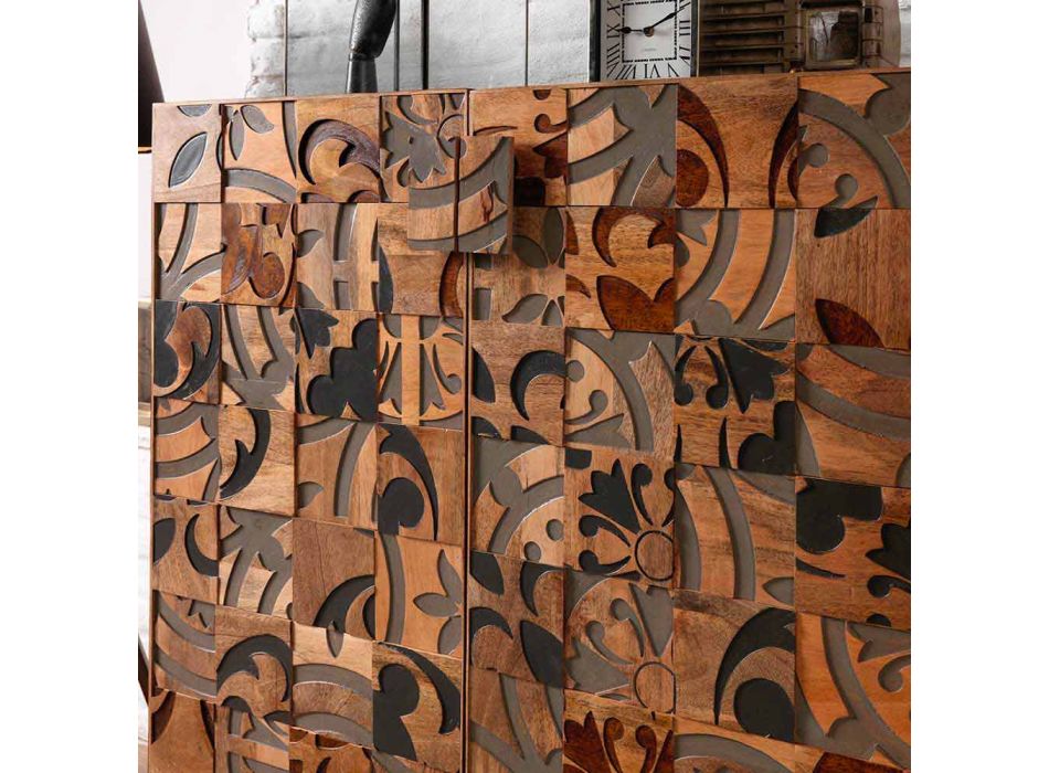 Armoire design à deux portes en bois de manguier, Cellara Viadurini