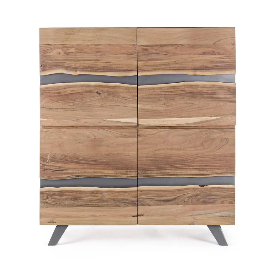 Buffet Mobile 4 Portes Bois Acacia Naturalistic Homemotion - Maramero Viadurini