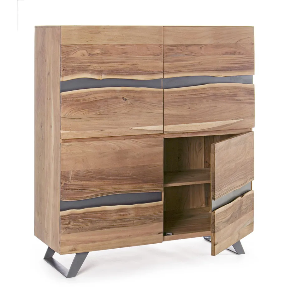 Buffet Mobile 4 Portes Bois Acacia Naturalistic Homemotion - Maramero Viadurini