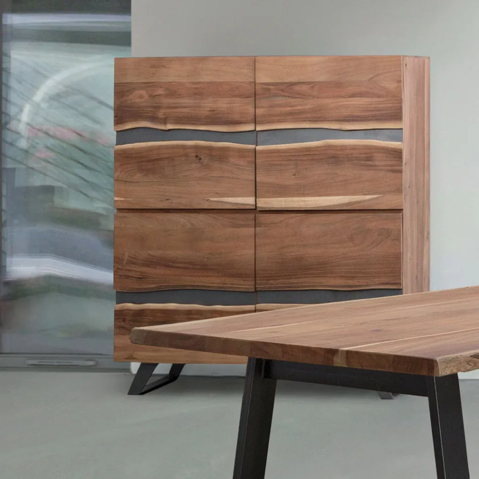 Buffet Mobile 4 Portes Bois Acacia Naturalistic Homemotion - Maramero Viadurini