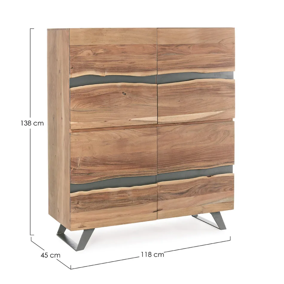 Buffet Mobile 4 Portes Bois Acacia Naturalistic Homemotion - Maramero Viadurini