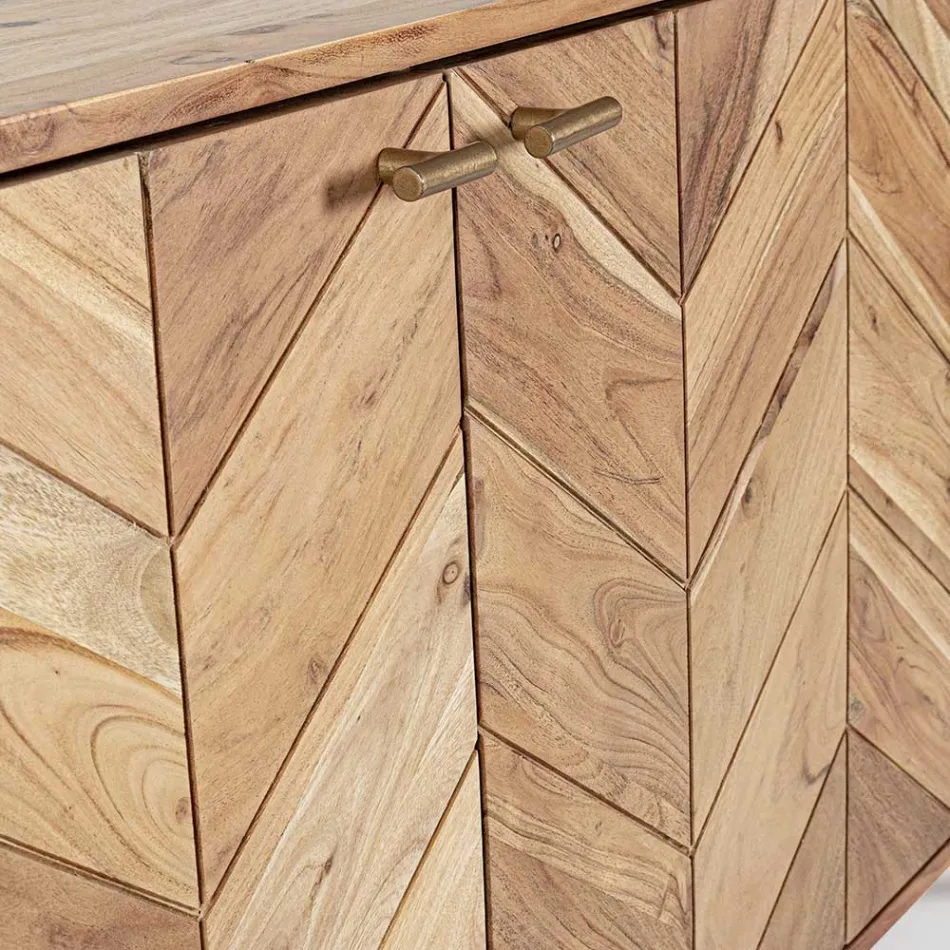 Buffet Mobile en Bois d'Acacia 3 Portes Design Ethnique Homemotion - Carla Viadurini