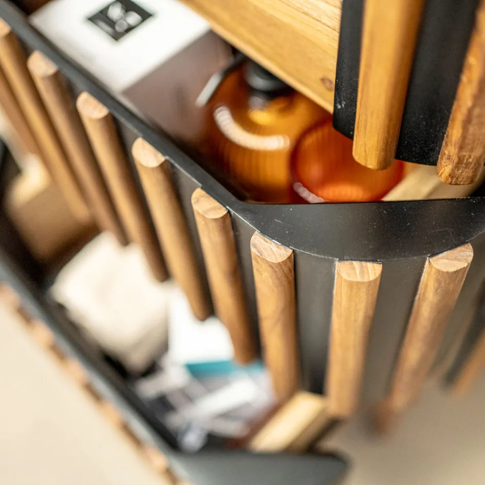 Meuble de salle de bain colonne en teck massif et acajou - Plumeria Viadurini