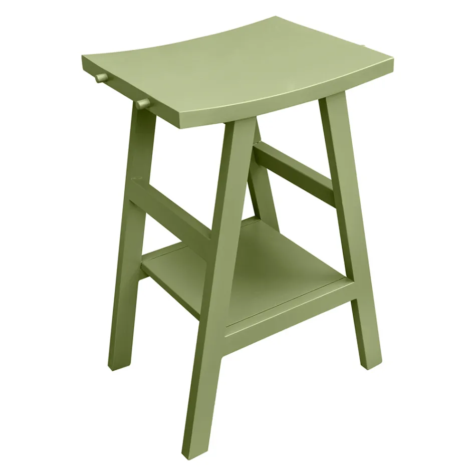 Meuble de salle de bain autoportant avec finition en teck et grande étagère verte - Raomi Viadurini