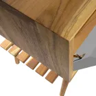 Meuble de salle de bain sur pied en teck naturel avec support de couleur grise - Gatien Viadurini