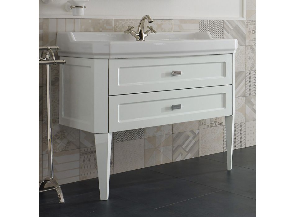 Meuble de salle de bain avec deux tiroirs et lavabo en céramique Made in Italy - Rome Viadurini
