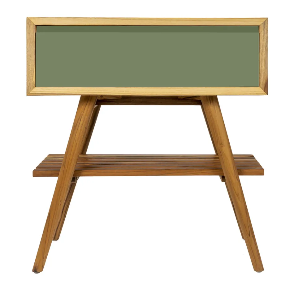 Meuble de salle de bain avec finition en bois et commode de couleur verte - Gatien Viadurini